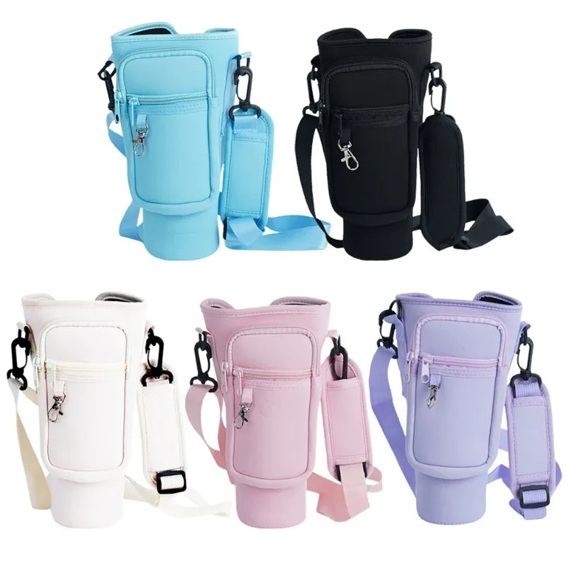 Tumbler Pouch Bag with Adjustable Strap & Pockets | Neoprene Sleeve Cup Holder Pouch ( Random Color )